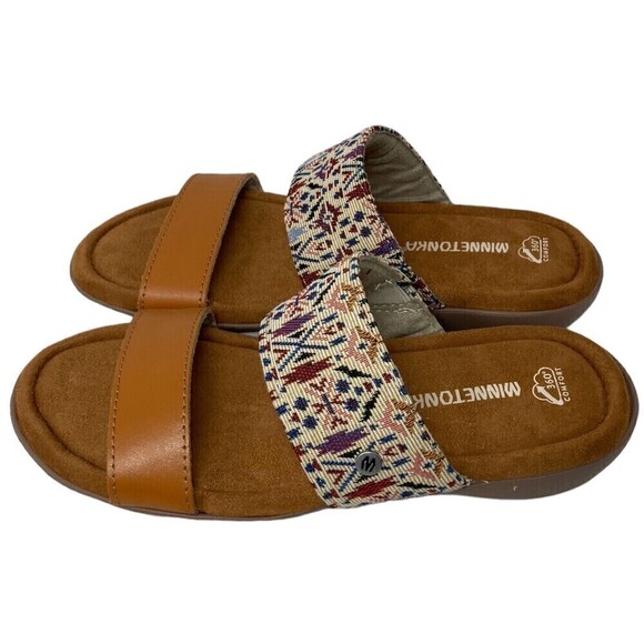 Minnetonka Sabina Women's Size 8 M Slide Sandals Shoes Tan Multicolor - Picture 4 of 11